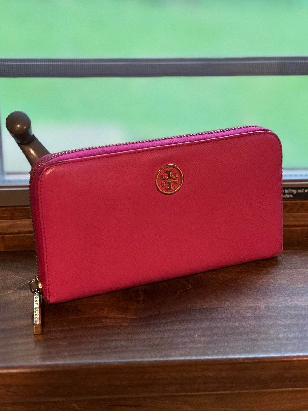 Tory Burch Fuchsia Zip-Around Wallet with Gold Logo